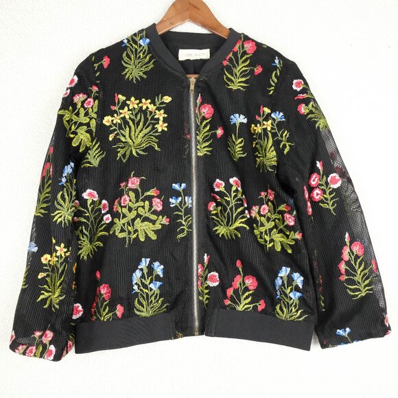 Luna Moon Top Womens Medium Black Floral Embroidered Full Zip Western - Picture 1 of 8